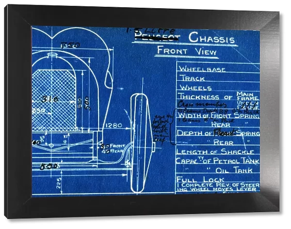 Blueprint of a modified Peugeot racing car