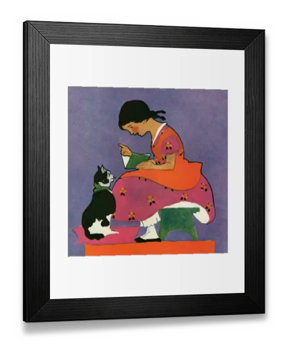 Framed Print : Girl and cat Framed Print : Girl and cat