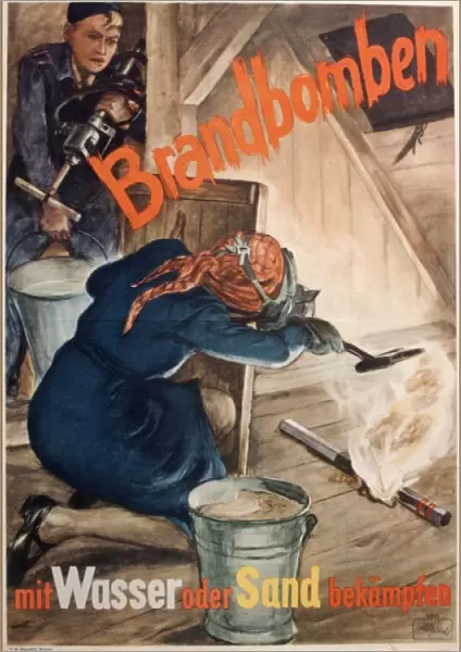 German wartime poster, how to deal with a fire bomb