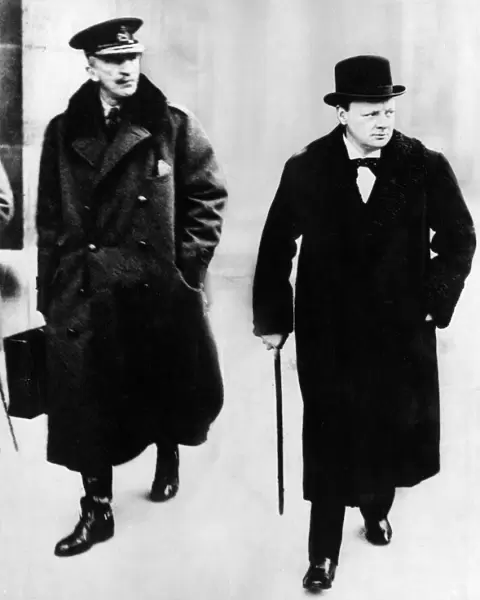 Winston Churchill walking along the street