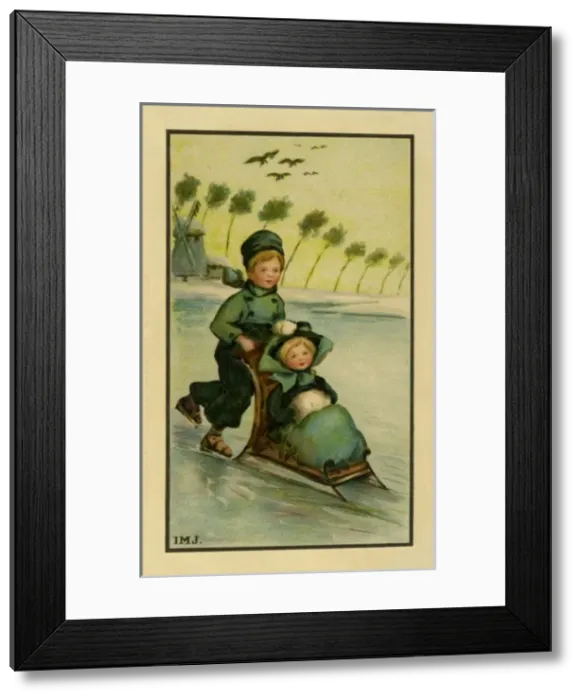 Framed Print : Two children on the ice Framed Print : Two children on the ice