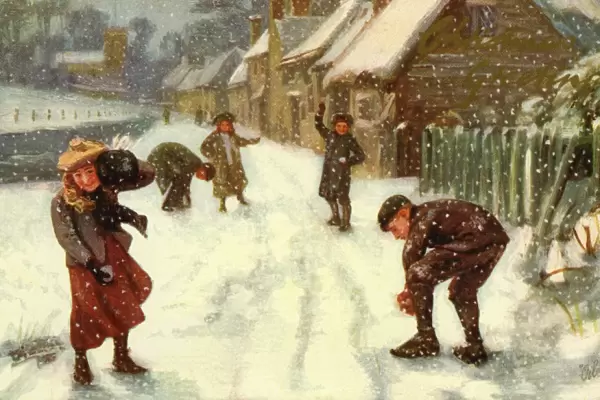 Children in the falling snow