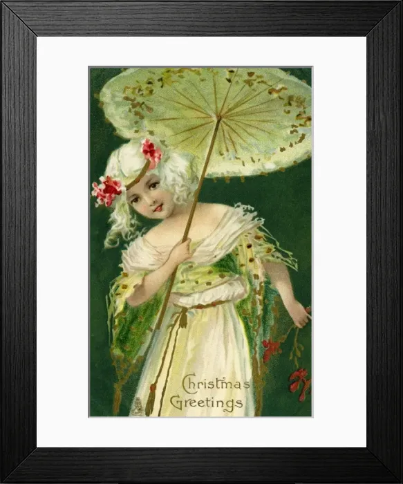 Framed Print : Christmas Greetings -- girl with a parasol Framed Print : Christmas Greetings -- girl with a parasol