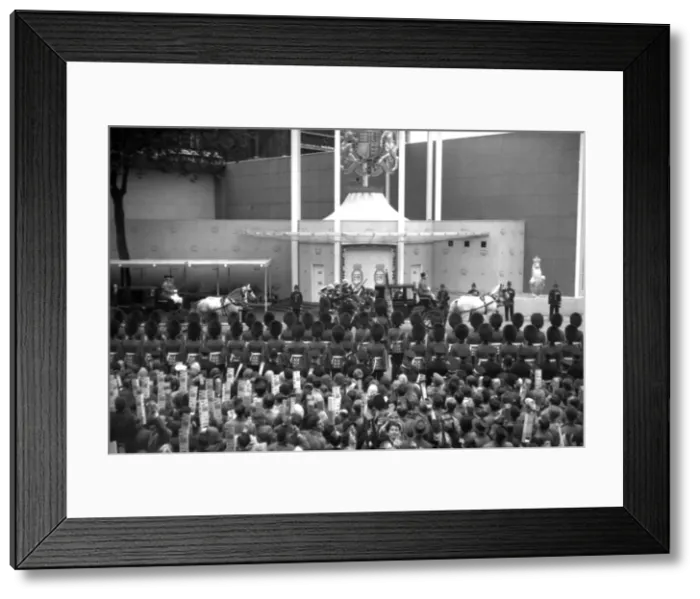 Framed Print : Coronation. Coaches approach West Door of Abbey Framed Print : Coronation. Coaches approach West Door of Abbey