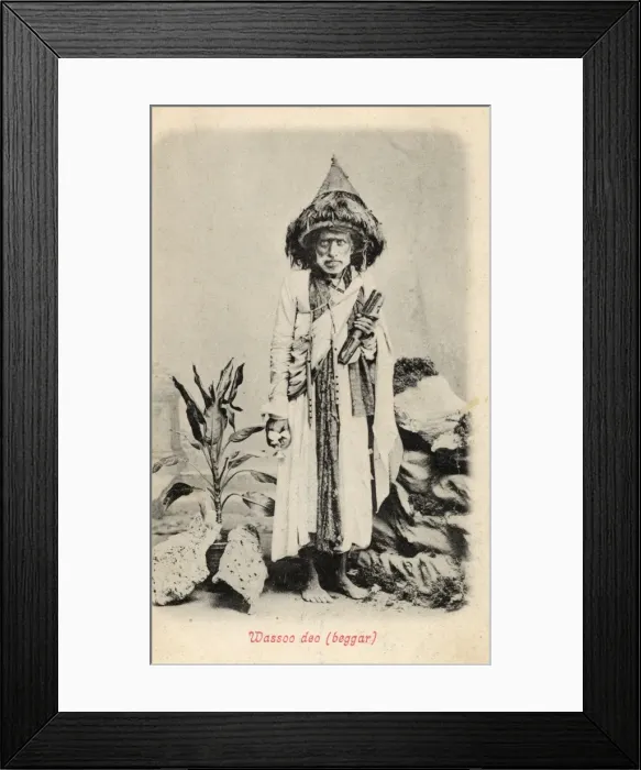 Framed Print : Indian Beggar in remarkable hat Framed Print : Indian Beggar in remarkable hat