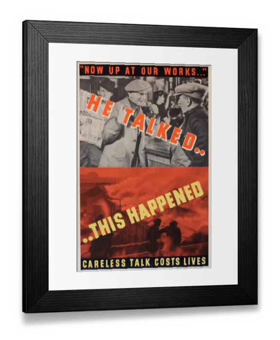 Framed Print : Wartime poster warning against careless talk Framed Print : Wartime poster warning against careless talk