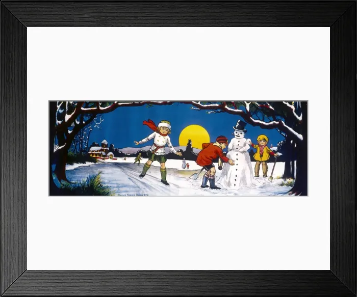 Framed Print : Decorative Christmas frieze - children playing in snow Framed Print : Decorative Christmas frieze - children playing in snow