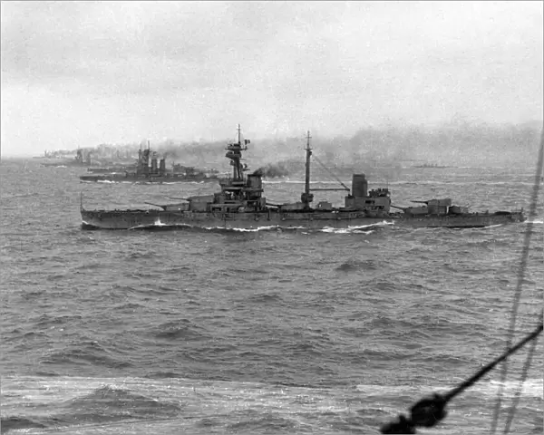 British battleships at sea, including HMS Agincourt, WW1