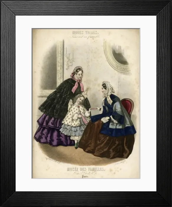 Framed Print : Two women and a child in the latest French fashions Framed Print : Two women and a child in the latest French fashions