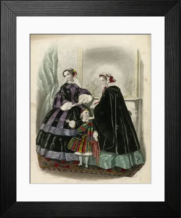 Framed Print : Two women and a child in the latest French fashions Framed Print : Two women and a child in the latest French fashions