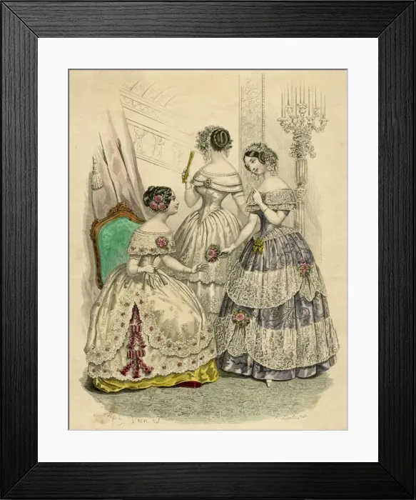 Framed Print : Three French ladies in crinolines Framed Print : Three French ladies in crinolines