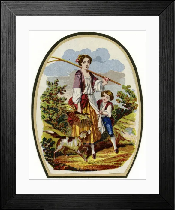 Framed Print : Rural scene with girl, boy and dog Framed Print : Rural scene with girl, boy and dog