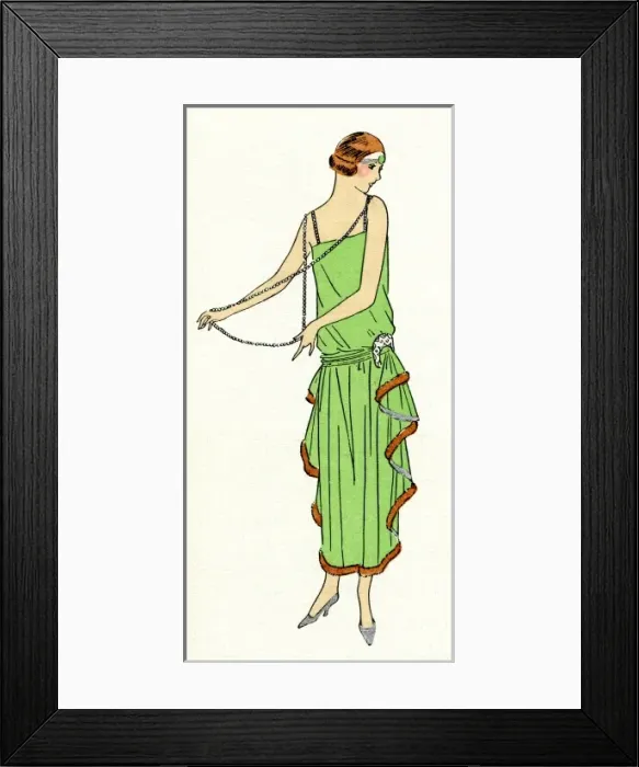 Framed Print : Young lady in green theatre dress by Beer