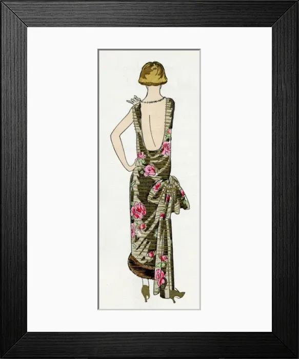 Framed Print : Young lady in backless evening gown by Premet Framed Print : Young lady in backless evening gown by Premet