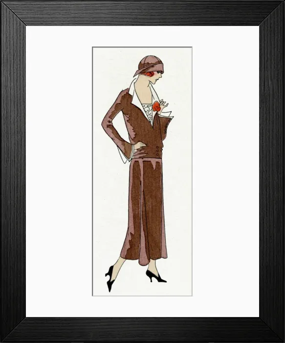 Framed Print : Young lady in plain brown dress by Jean Patou