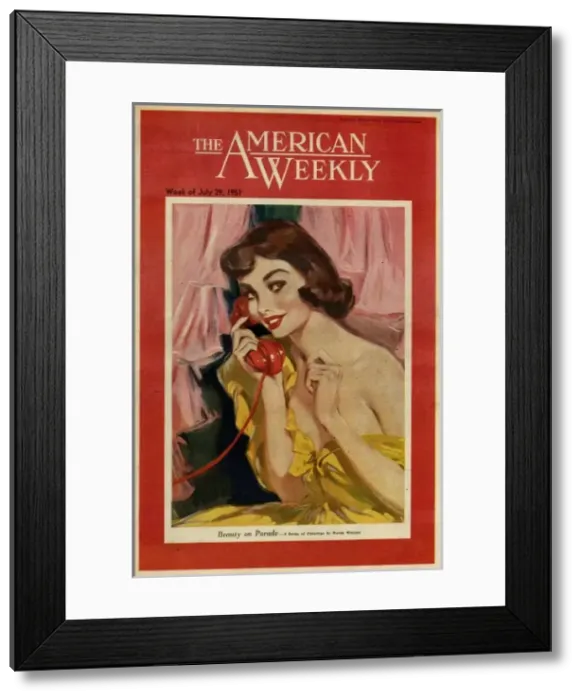 Framed Print : David Wright woman with red telephone Framed Print : David Wright woman with red telephone