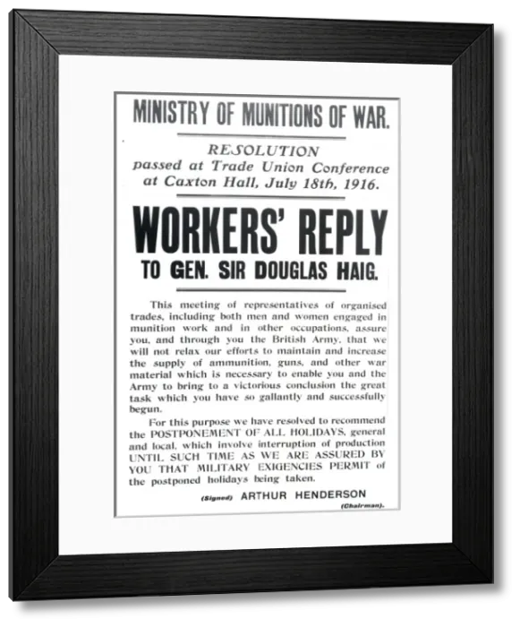 Framed Print : Workers Reply to General Sir Douglas Haig, WW1 Framed Print : Workers Reply to General Sir Douglas Haig, WW1