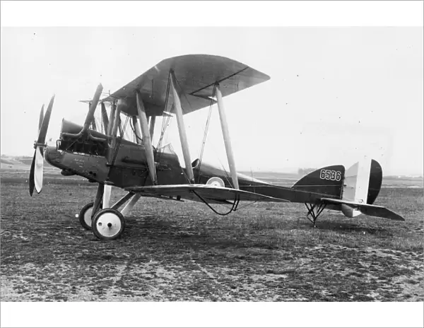 British BE 12 biplane on an airfield, WW1