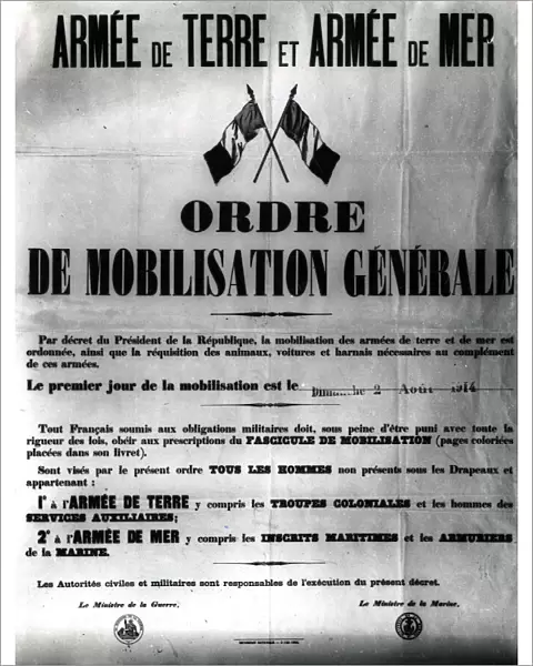 French mobilisation poster, WW1