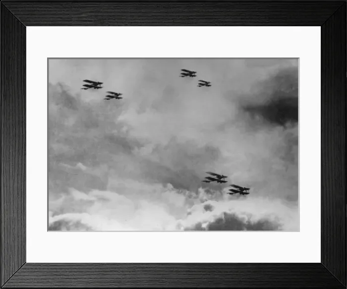 Framed Print : British Bristol F2A fighter biplanes in flight, WW1