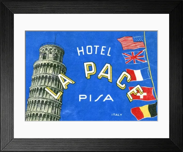 Framed Print : Label, Hotel La Pace, Pisa, Italy Framed Print : Label, Hotel La Pace, Pisa, Italy