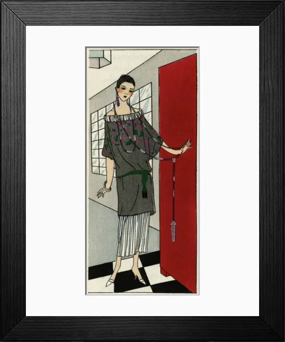 Framed Print : Young lady in grey and white outfit by Paul Poiret Framed Print : Young lady in grey and white outfit by Paul Poiret