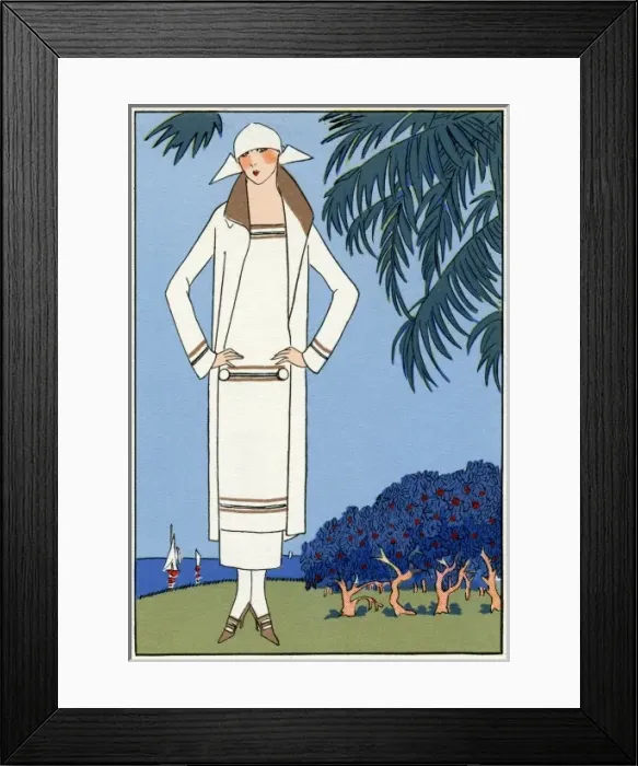 Framed Print : Young lady in white jersey outfit by Molyneux Framed Print : Young lady in white jersey outfit by Molyneux