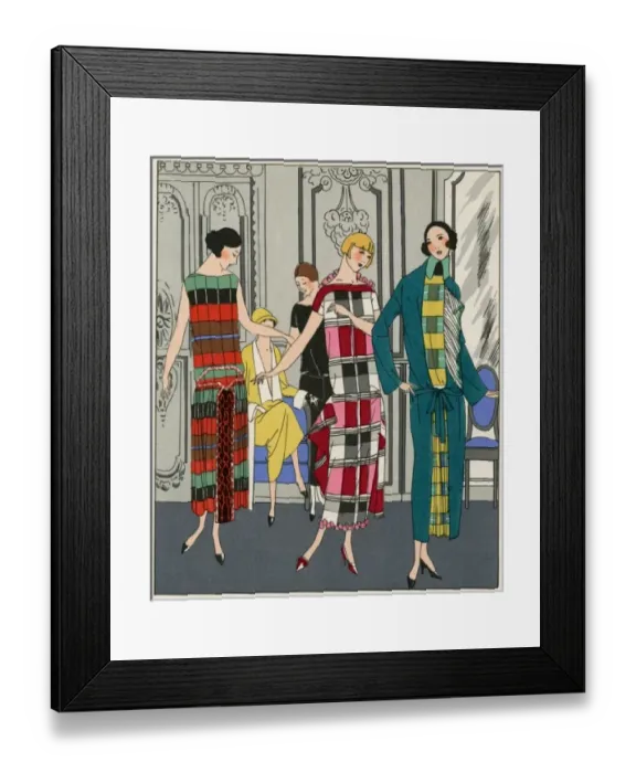Framed Print : Three checkered dresses by Martial et Armand Framed Print : Three checkered dresses by Martial et Armand