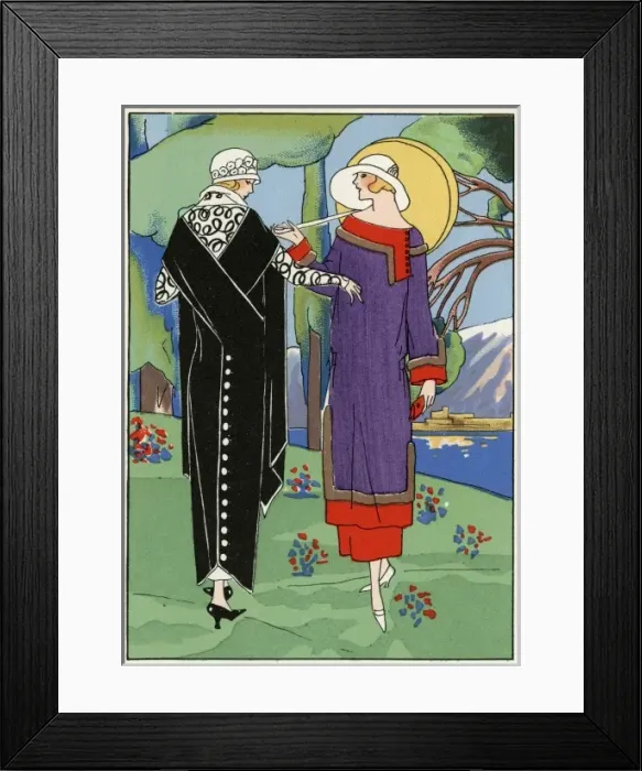 Framed Print : Two ladies out walking in outfits by Redfern Framed Print : Two ladies out walking in outfits by Redfern