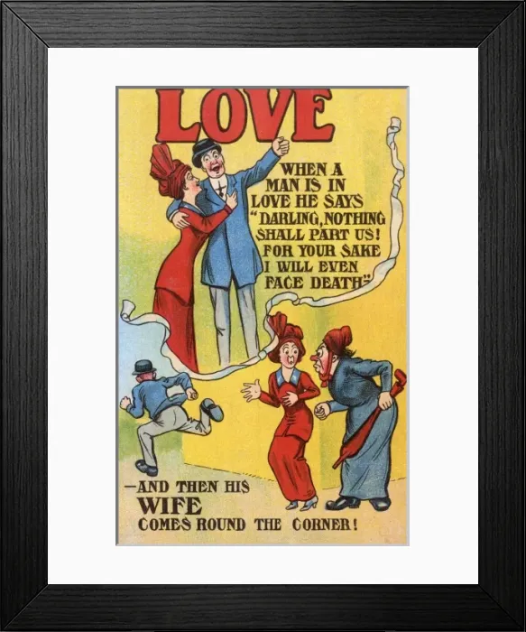 Framed Print : Humorous postcard - LOVE Framed Print : Humorous postcard - LOVE