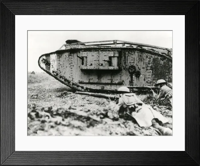 Framed Print : American troops training with British tanks, France, WW1 Framed Print : American troops training with British tanks, France, WW1