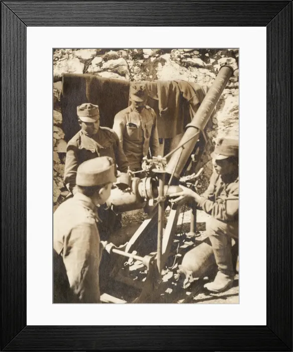 Framed Print : Austrian gunners loading 12cm trench mortar, WW1 Framed Print : Austrian gunners loading 12cm trench mortar, WW1