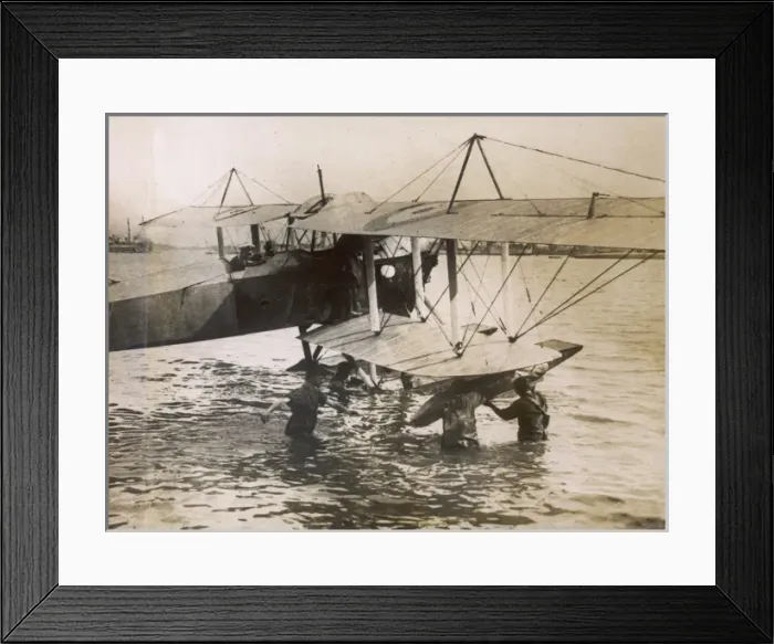 Framed Print : British seaplane preparing for flight, WW1 Framed Print : British seaplane preparing for flight, WW1