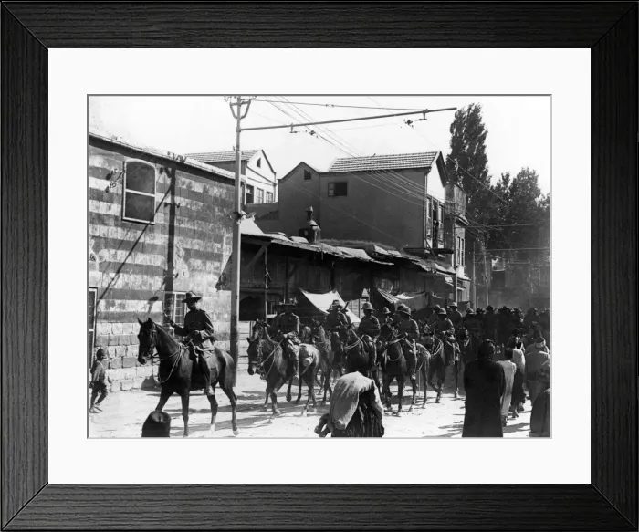 Framed Print : General Chauvel and troops riding through Damascus Framed Print : General Chauvel and troops riding through Damascus