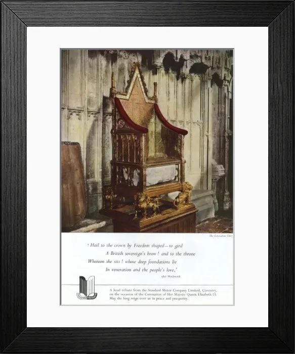 Framed Print : Standard Motor Company advert featuring Coronation Chair, 19 Framed Print : Standard Motor Company advert featuring Coronation Chair, 19