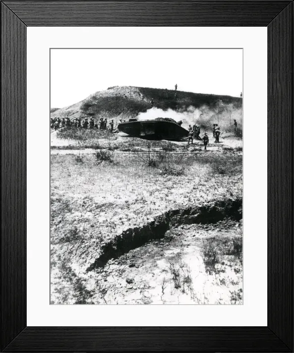 Framed Print : British tank and troops on Palestine border, WW1 Framed Print : British tank and troops on Palestine border, WW1
