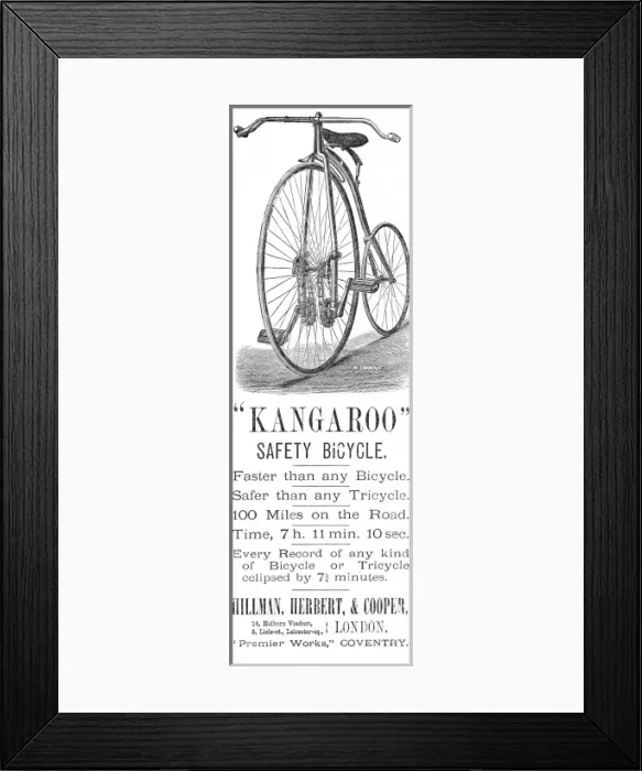 Framed Print : Kangeroo safety bicycle advert, 1885 Framed Print : Kangeroo safety bicycle advert, 1885