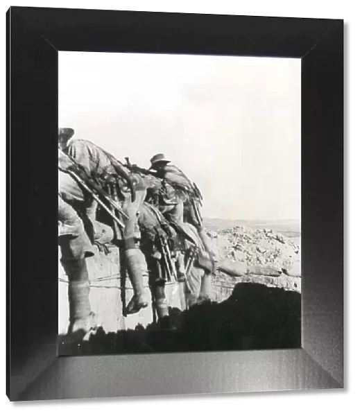 Gurkha troops going over the top, Palestine, WW1