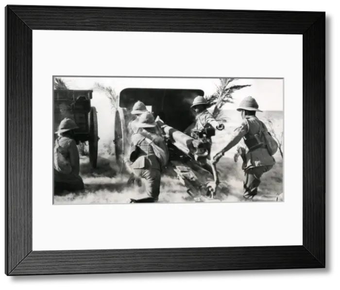 Framed Print : British gunners firing captured gun in the desert, WW1 Framed Print : British gunners firing captured gun in the desert, WW1