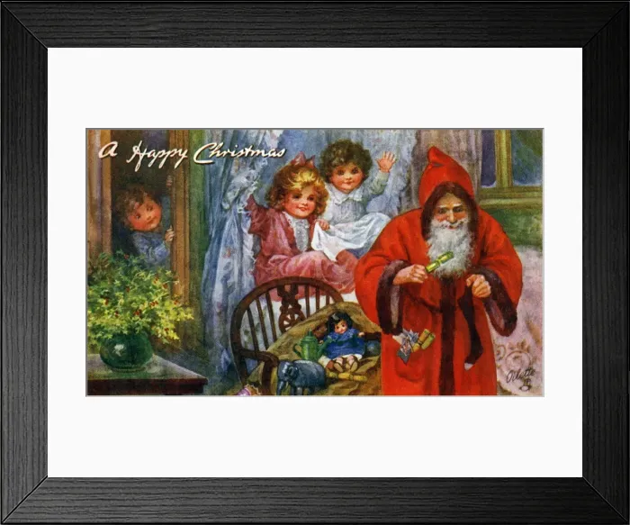 Framed Print : Children see Santa filling their stockings Framed Print : Children see Santa filling their stockings