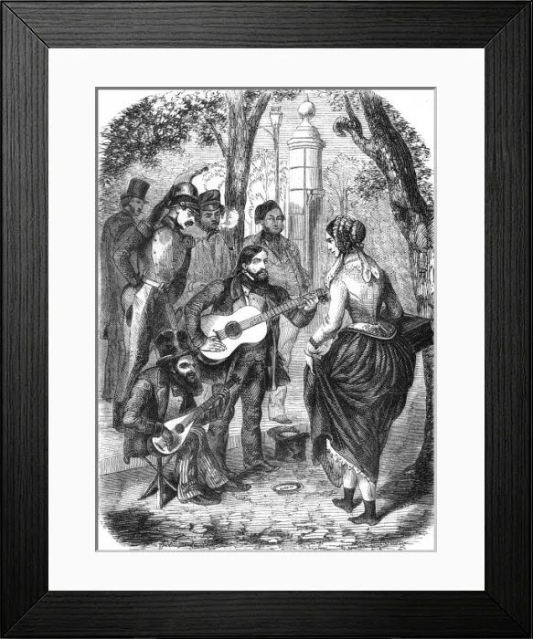 Framed Print : Street music: Gypsies playing guitar, 1855 Framed Print : Street music: Gypsies playing guitar, 1855