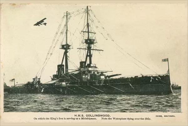 The HMS Collingwood and seaplane