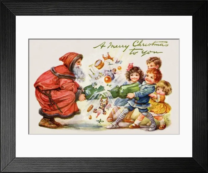 Framed Print : Santa and children pulling cracker Framed Print : Santa and children pulling cracker