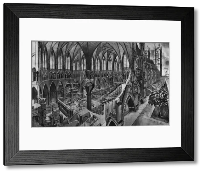 Framed Print : Westminster Abbey with cut away showing interior for Coronat Framed Print : Westminster Abbey with cut away showing interior for Coronat