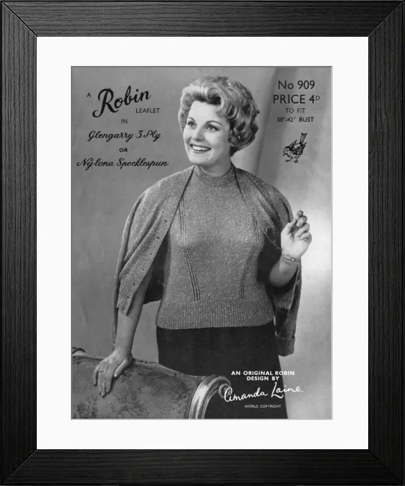 Framed Print : Robin knitting pattern for a twin set Framed Print : Robin knitting pattern for a twin set