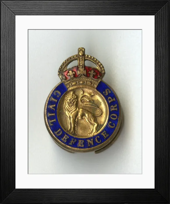 Framed Print : Queens Crown Civil Defence Corps button badge Framed Print : Queens Crown Civil Defence Corps button badge