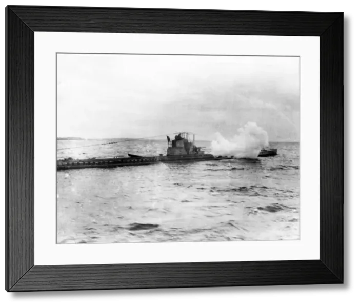 Framed Print : British submarine firing gun, WW1 Framed Print : British submarine firing gun, WW1