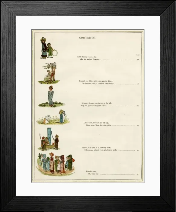 Framed Print : Contents page, Under the Window by Kate Greenaway Framed Print : Contents page, Under the Window by Kate Greenaway