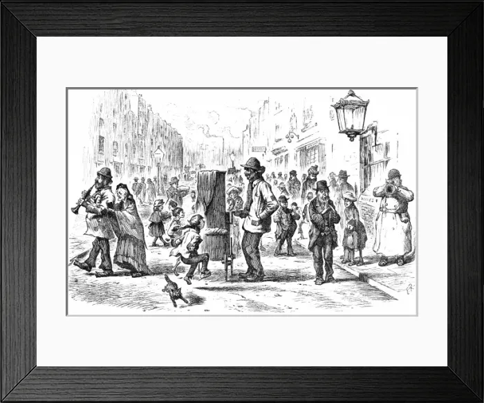 Framed Print : Street music: 1892 slum scene Framed Print : Street music: 1892 slum scene