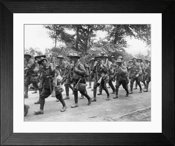 Framed Print : Australian troops marching near Amiens, France, WW1 Framed Print : Australian troops marching near Amiens, France, WW1
